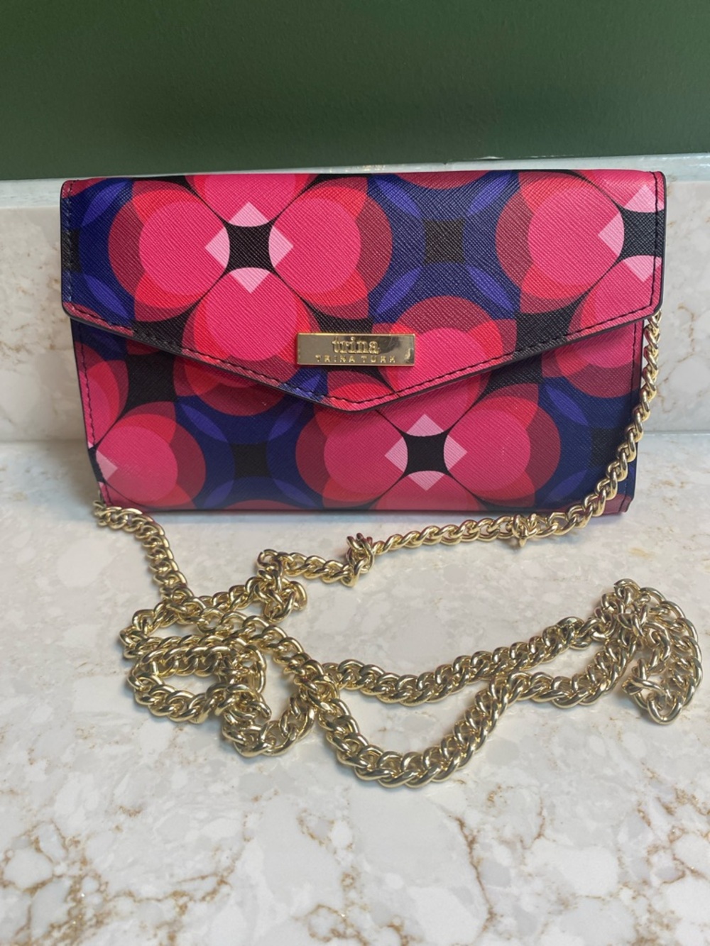Trina Turk Pink Purple Geometric Chain Clutch